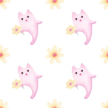 Şirin suluboya kedi kusursuz desen