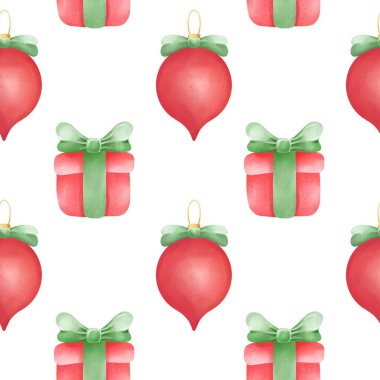 Yılbaşı toplarıyla suluboya Noel desenleri