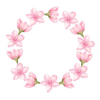 Pembe çiçeklerin suluboya çelengi.