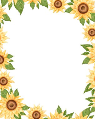 Ayçiçeği çerçeve beyaz zemin üzerine izole