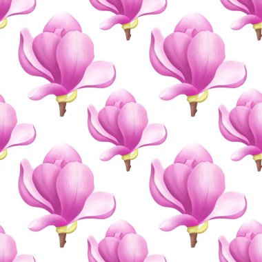 Manolya çiçekli sulu boya deseni. Bahar, yaz, bahar, doğum günü, düğün, tatil. Kumaş, ambalaj kağıdı, hatıra defteri için..