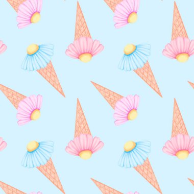 Pembe çiçekli dondurma. resimleme