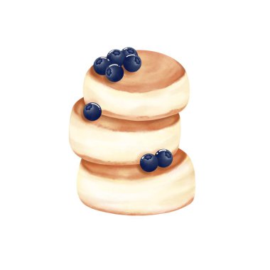 Elle çizilmiş yaban mersini şurubu. Beyaz arka planda izole edilmiş suluboya tatlı çizimi. Doğum günü, davetiye, kartlar, selamlama, menüler, logolar.