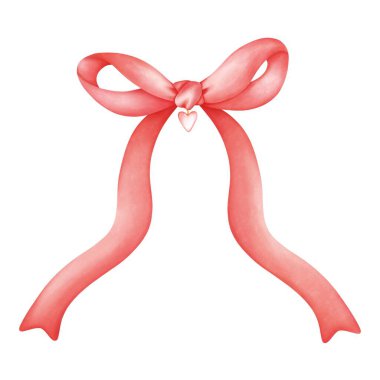 Tatlı kırmızı fiyonklar. Retro kırmızı coquette kurdele yay klipsi, estetik suluboya çizimi. Kumaş, ambalaj kağıdı, hatıra defteri için..