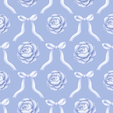 Dikensiz yay desenli estetik mavi güller. Kumaş, ambalaj kağıdı, hatıra defteri için..