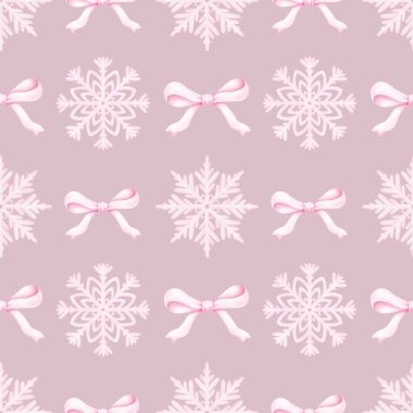 Yeni yıl şenlikleri kar taneleri ve pastel kurdeleler. Noel ve yeni yıl için tatlı estetik suluboya deseni..