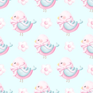  Sevimli kuşlar dijital kağıt. Çocuklar için kusursuz desen. Bebek partisi, tekstil, çocuk dekorasyonu, ambalaj, ambalaj kağıdı ve yapıştırma kitabı için..