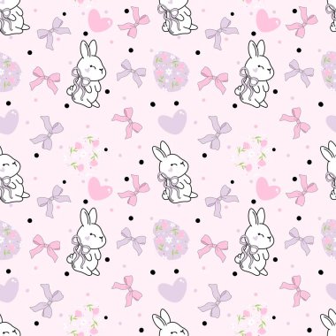 Paskalya Yayı Tavşanı kusursuz desen, Paskalya Tavşanı deseni, Dijital kağıt, Tavşan Yayı tekrarlayan desen, kumaş baskısı kağıtları. Kumaş, hatıra defteri, afiş, kart, ambalaj kağıdı için ideal
