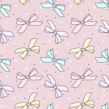 Coquette pastel yay, dikişsiz desen, kaprisli kurdele yayı, şirin kurdele yayı, basılabilir tekrar dijital kağıt, kumaş baskısı kağıtları. Kumaş, hatıra defteri, afiş, kart, ambalaj kağıdı için ideal