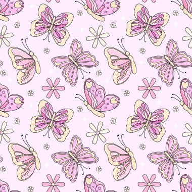 Kelebekler ve çiçeklerle kusursuz desen