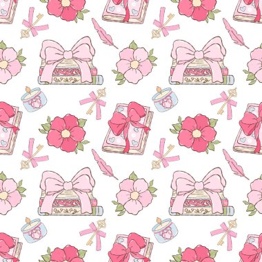  Seks manyağı kızlar gibi kitap deseni. Yaylar, Kitaplar ve Çiçekler dijital kağıt.