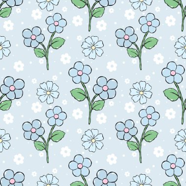  Mavi Çiçek Büyüsü kusursuz desen, Yumuşak Daisy Lezzet dijital kağıt