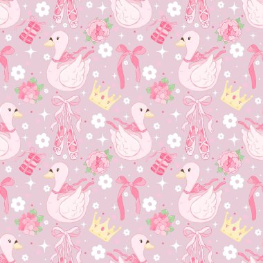  Kuğu Prenses Bale Şablonu: Kusursuz Şablon: 124Pembe Çizgili Kız Sayısal Kağıt