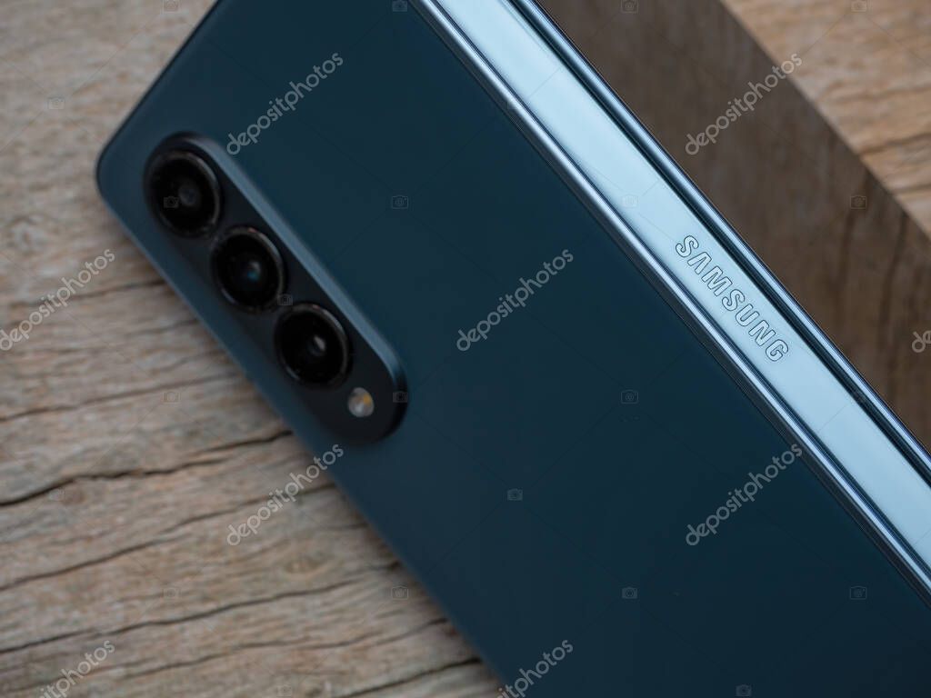 Galati, Romania - November, 17 2022: Samsung launches Galaxy Z Fold4, the forth generation of a foldable smartphone with triple camera on the back