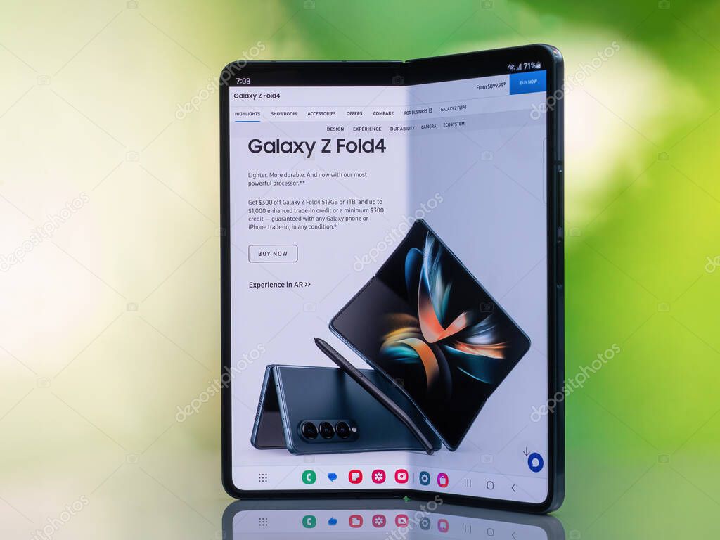 Galati, Romania - November, 17 2022: Samsung launches Galaxy Z Fold4, the forth generation of a foldable smartphone with triple camera on the back