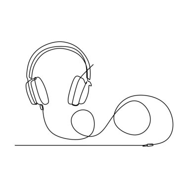 Beyaz arkaplanda sürekli izole edilmiş tek bir kulaklık hattı.