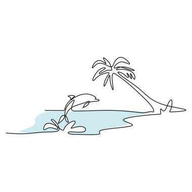 Beyaz arka planda izole edilmiş, sahile yakın tek bir Yunus hattı oynuyor..