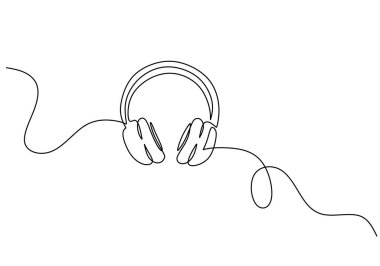 Beyaz arkaplanda sürekli izole edilmiş tek bir kulaklık hattı.