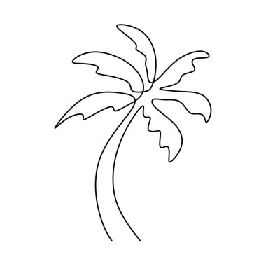 Hindistan cevizi ağacı sürekli çizgi çiziyor. Vektör illüstrasyonu izole edildi. Minimalist tasarım elle çizilmiş.