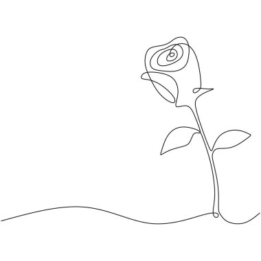 Rose sürekli bir çizgi çiziyor. Botanik bitki konsepti. Vektör illüstrasyonu izole edildi. Minimalist tasarım elle çizilmiş.