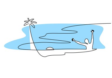 Tatil bir çizgi çizme. Tatil boyunca plaj manzaralı insanlar. Rahatlama zamanı doğal yer. Vektör illüstrasyon düzenlenebilir vuruş.