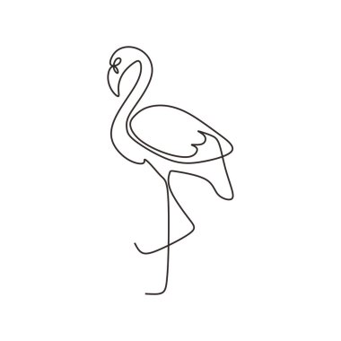 Flamingo kuşu aralıksız bir çizgi çiziyor. Vektör illüstrasyonu izole edildi. Minimalist tasarım elle çizilmiş.