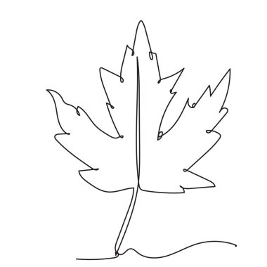 Akçaağaç yaprağı sürekli bir çizim çizimi. Vektör illüstrasyonu izole edildi. Minimalist tasarım elle çizilmiş.