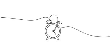 Continuous line drawing of alarm clock. Hand drawn education concept. clipart