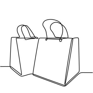 Alışveriş torbası satışı. Tek Çizgi Çizim Tarzı. Moda Perakende Vektör İllüstrasyonu.