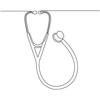 Steteskop bir çizim çizimi. Vektör klinik ekipman tasarımı çizimi. Sağlık hizmetleri kavramı.
