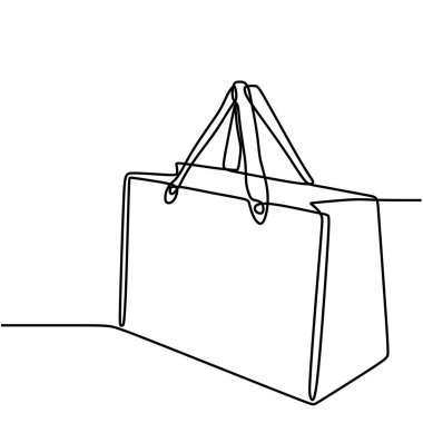 Aralıksız çizim yapan bir alışveriş torbası. Kağıt paket minimalist izole vektör çizimi.