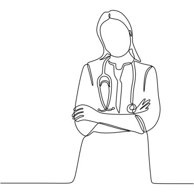 Aralıksız çizim yapan kadın doktor. Vektör illüstrasyon kadın mesleği.