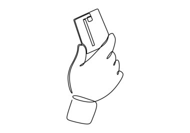 El ele tutuşmanın bir çizimi kredi kartı. Sürekli tek bir ana hatlı iş nesnesi kavramı.