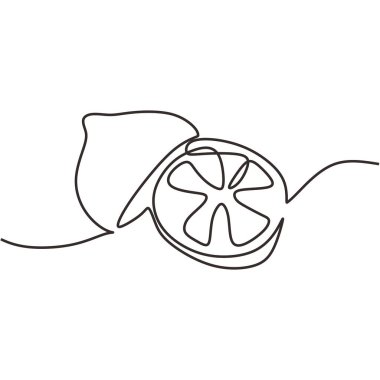 Aralıksız bir çizgi çizerek limon meyvesi. Limon yiyecekler sağlıklı konsept. Vektör illüstrasyonu izole edildi. Minimalist tasarım elle çizilmiş.