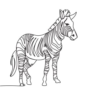 Zebra aralıksız bir çizgi çiziyor. Vektör illüstrasyonu izole edildi. Minimalist tasarım elle çizilmiş.