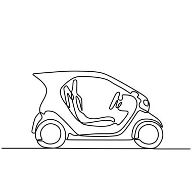 Elektrikli araba bir çizgi çekiyor. Sürekli bataryalı tek hatlı bir araç. Eşsiz tasarım konsepti.