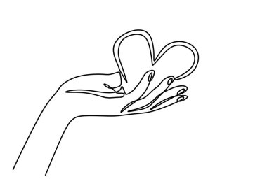 Kalbi tek bir çizgide tutmaya devam et. Aşk ve yardım sembolü vektör illüstrasyonu.