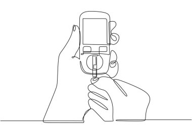 Vektör Glucometer bir çizgi çizimi. Tek sürekli diyabet illüstrasyonları kontrol eder