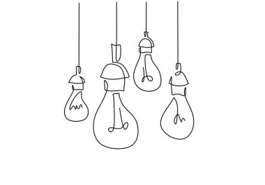 Ampuller aralıksız bir çizgi çizerler. Dekor lambası kavramı basit. Vektör illüstrasyonu izole edildi. Minimalist tasarım elle çizilmiş.