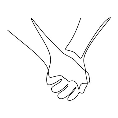 Aralıksız tek bir çizimde el ele tutuşmak. Çift romantik vektör çizimi düzenlenebilir vuruş.