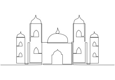 Devamlı resim çizen büyük camii. Din oluşturma vektör illüstrasyonu düzenlenebilir vuruş.