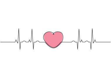 Kalp atışı sürekli bir çizgi çiziyor. Nabız vektörüyle kalbi karala. Basit doğrusal illüstrasyon ile romantik sembolün ekg dalgası.