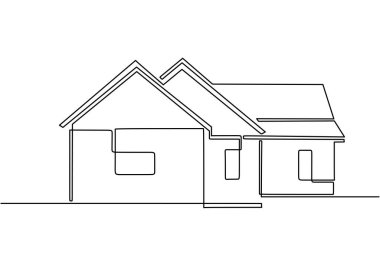 Bir Kır Evi 'nin kesintisiz çizimi. Ev Ailesi 'nin tek bir taslağı. Vektör illüstrasyonu izole edildi. Minimalist tasarım elle çizilmiş.