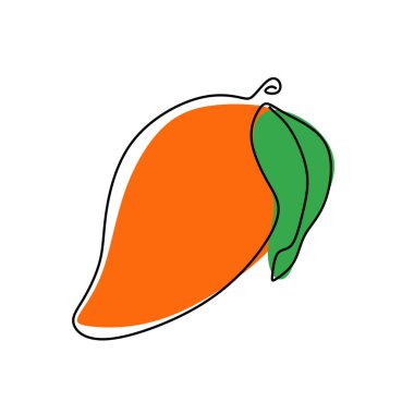 Mango sürekli çizgi çiziyor. Organik hatları olan meyve konsepti. Vektör illüstrasyonu izole edildi. Minimalist tasarım elle çizilmiş.