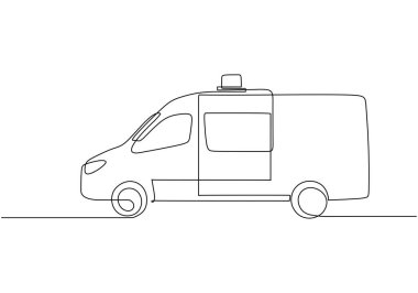 Ambulans birinci hat çiziyor. Sürekli tek hatlı vektör çizimi. Paramedik konsept aracı.