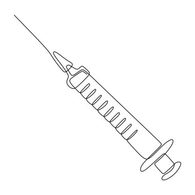 Şırınga sürekli bir çizgi çiziyor. Vektör illüstrasyon sağlık aracı kavramı.