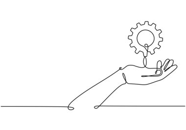 Elin teçhizatta. Sürekli bir çizim çizimi. Vektör illüstrasyonu izole edildi. Minimalist tasarım elle çizilmiş.