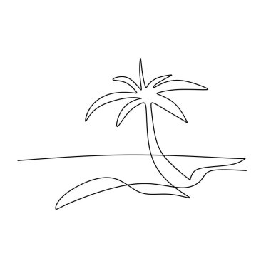 Hindistan cevizi ağacı sürekli çizgi çiziyor. Vektör illüstrasyonu izole edildi. Minimalist tasarım elle çizilmiş.