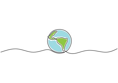 Dünya 'nın kesintisiz çizgileri. Vektör illüstrasyonu izole edildi. Minimalist tasarım elle çizilmiş.