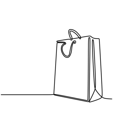 Aralıksız bir resim çiziminde alışveriş torbası. Kağıt paket minimalist izole vektör çizimi.